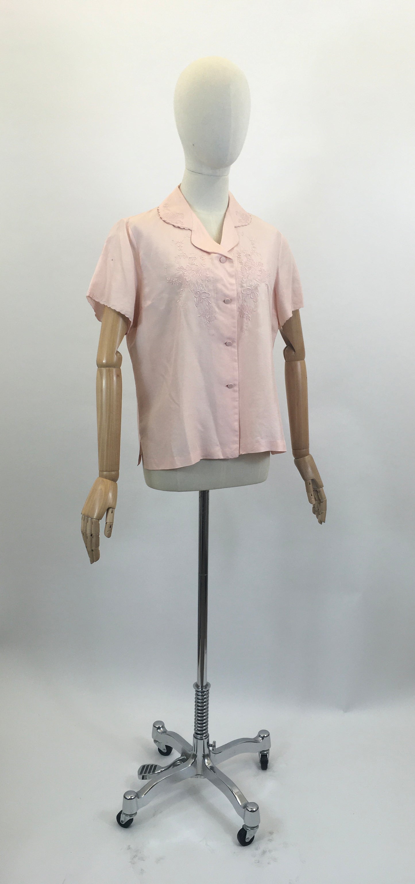 Original 1950's Embroidered Blouse - in Soft Peach