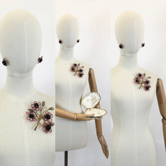 Original Fabulous 20's/30's Early Corsage and Earrings set in Clam Shell case.