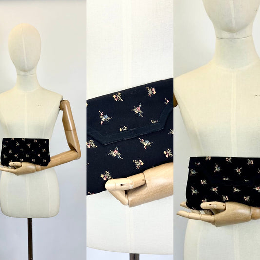 Original 1940’s Pretty Fabric Clutch - fine Embroidery Bouquets