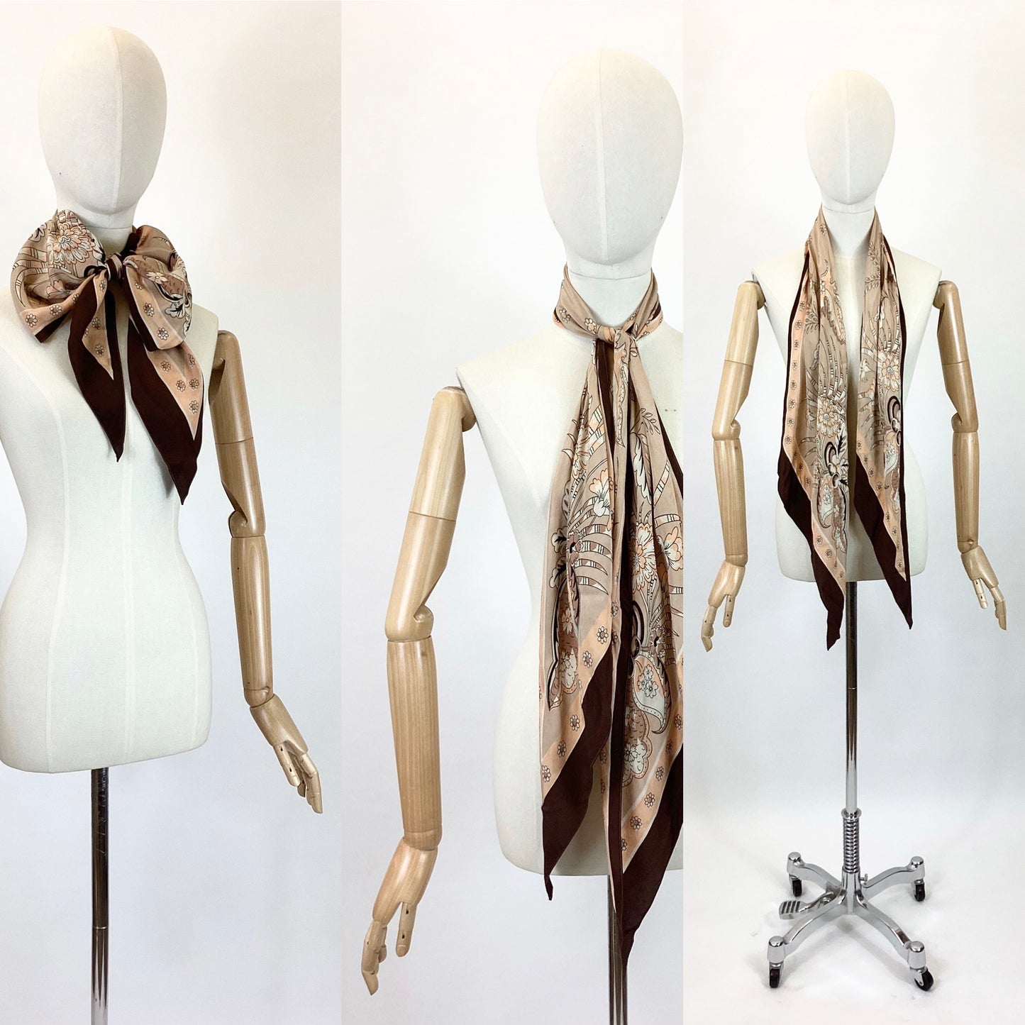 Original 1930s darling deco dagger pointed scarf - browns, taupe, corals.