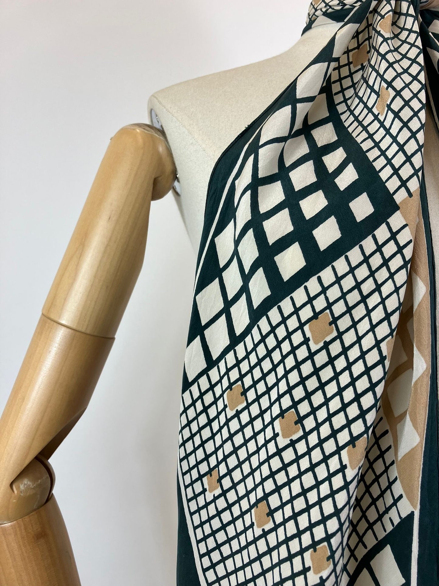 Original 1920’s/30’s Silk Dagger Point Scarf - Green, Brown and Taupe