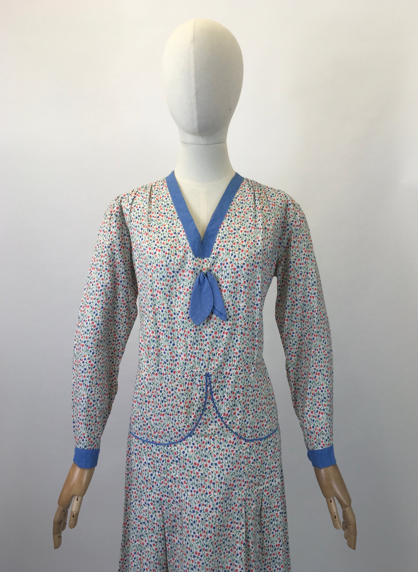 Original 1930’s Darling Floral Day Dress - In a Meadow Print with Greens, Blues, Yellows & Orange.