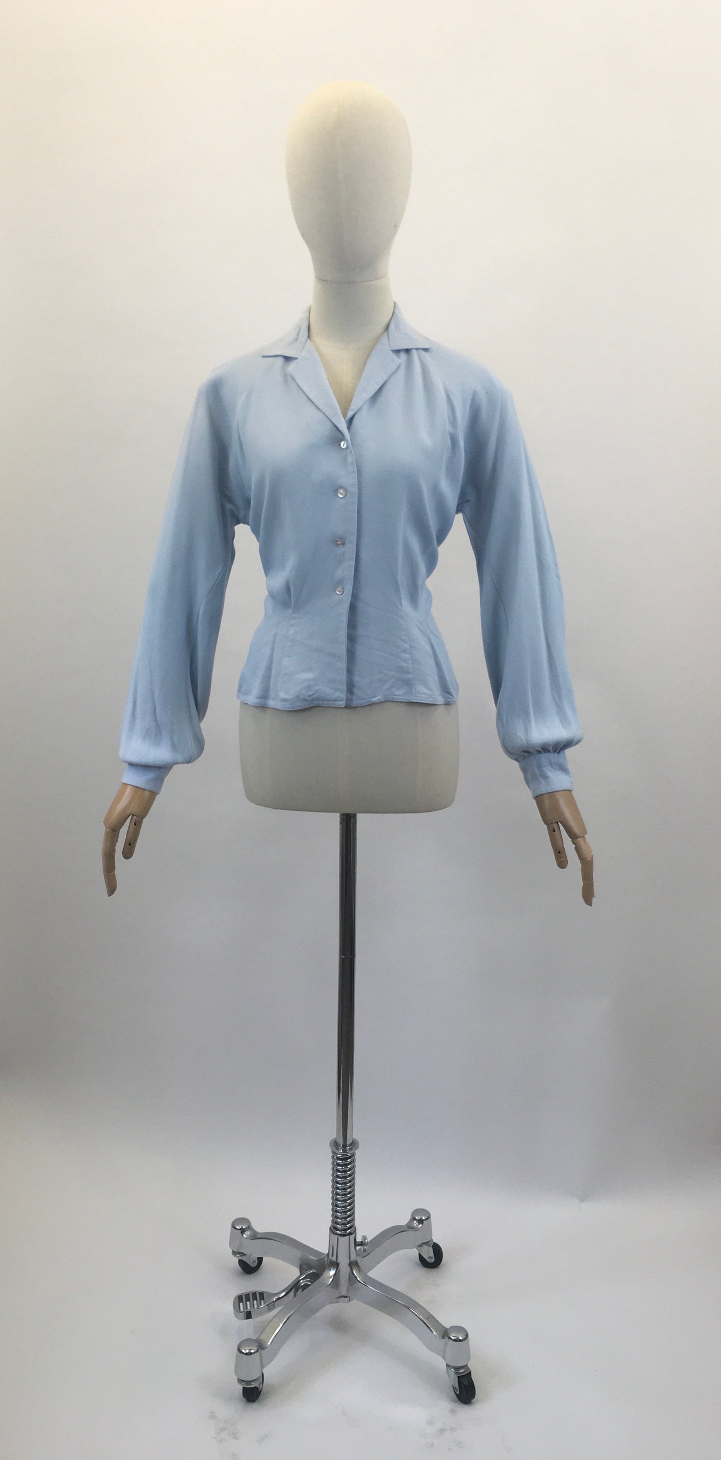 Original 1940's Long Sleeve Blouse - Cornflower Blue