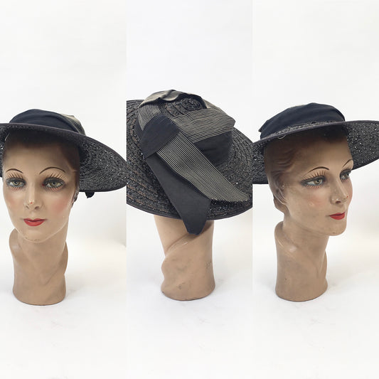 Original 1940’s Fabulous Straw Hat - in Navy