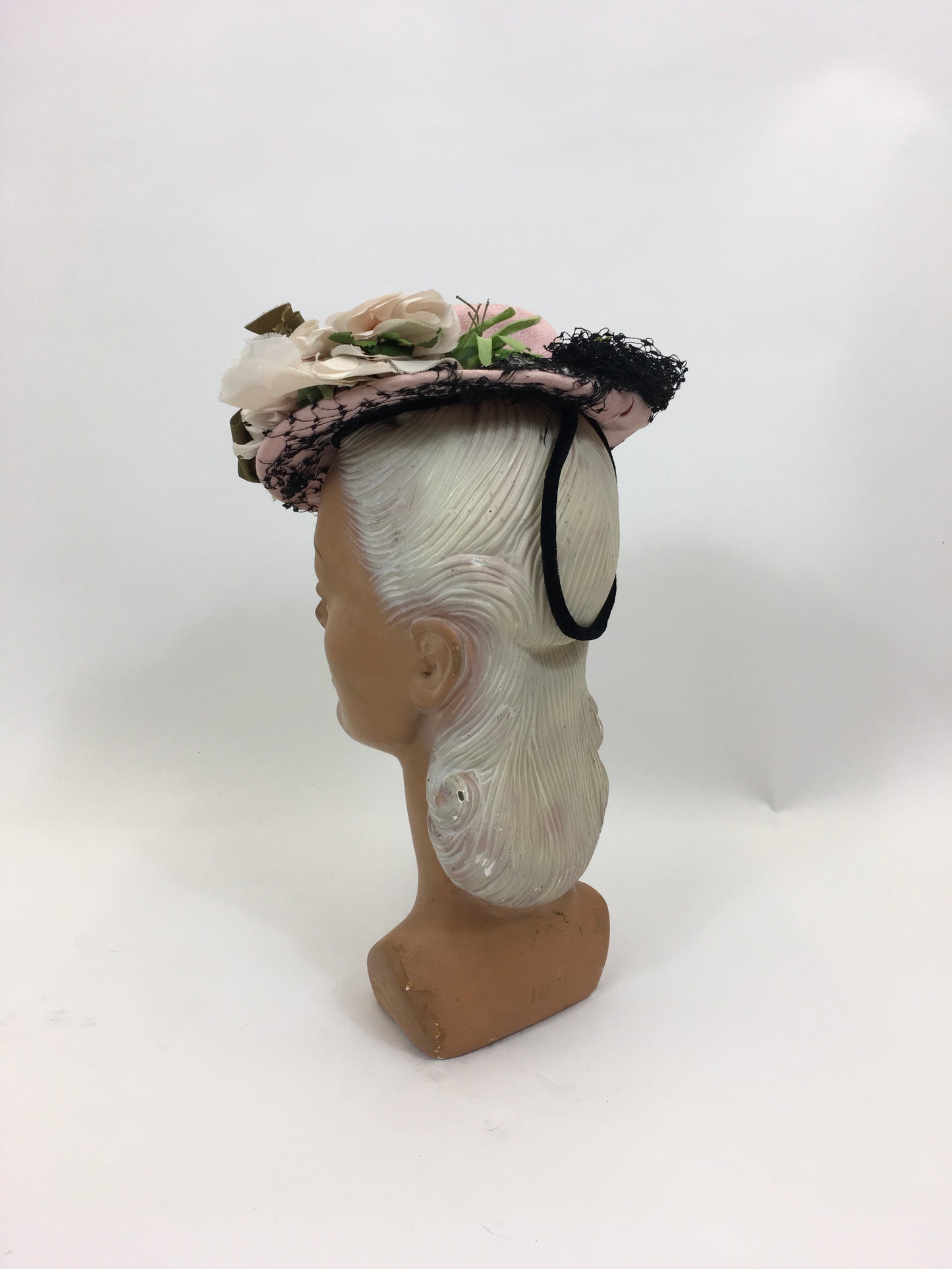 RESERVED FOR KAT -please do not buy Original 1940's Fabulous Topper Hat - Pale Pink with Flowers and Veil