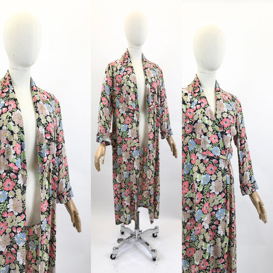Original 1930’s Gorgeous Floral Summer Coat - Cornflower Blue, Dusky Pink, Primrose Yellow and Pistachio Green flowers