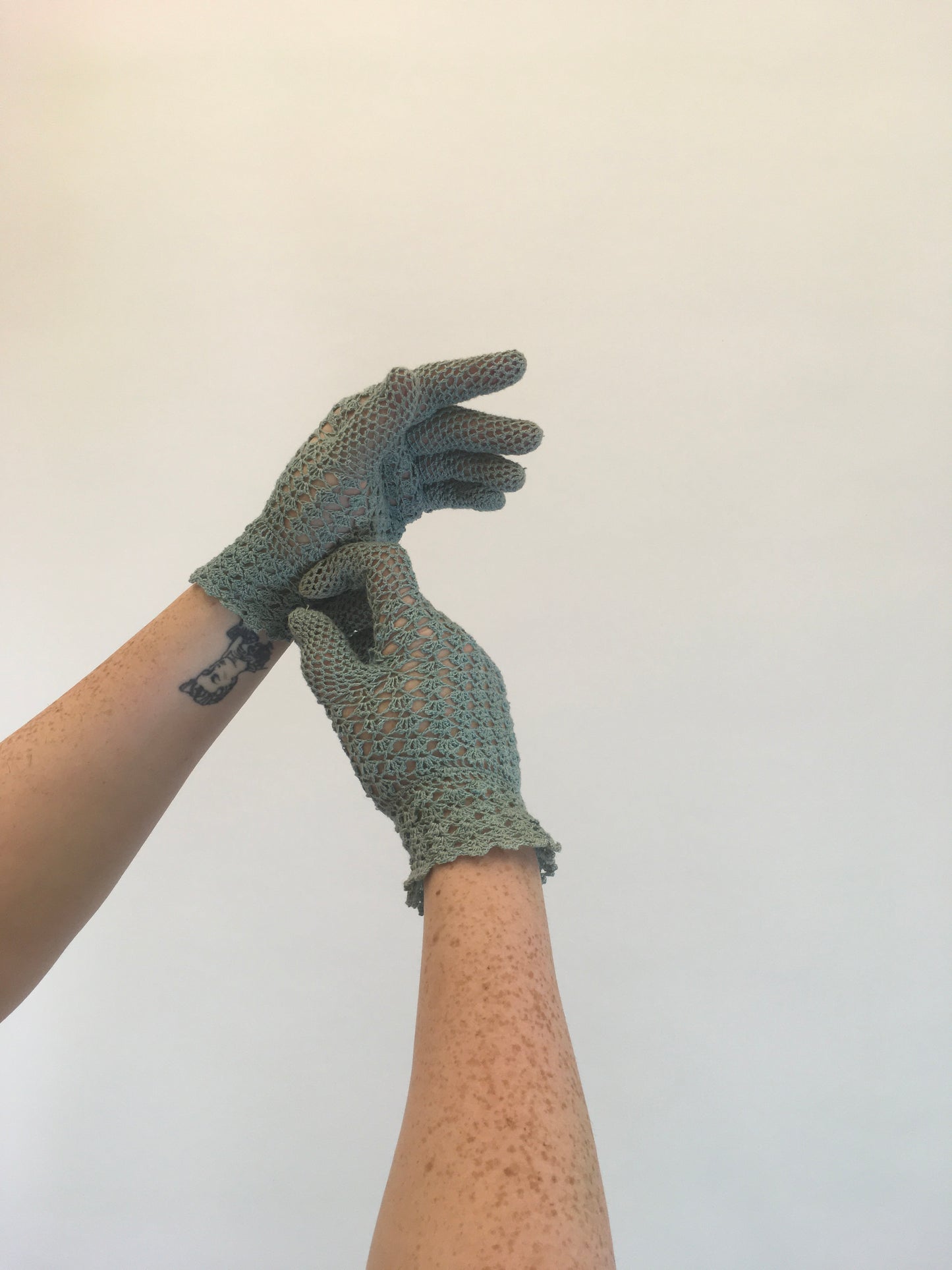 Original 40’s Fine Crochet Gloves - In A Pale Powder Blue