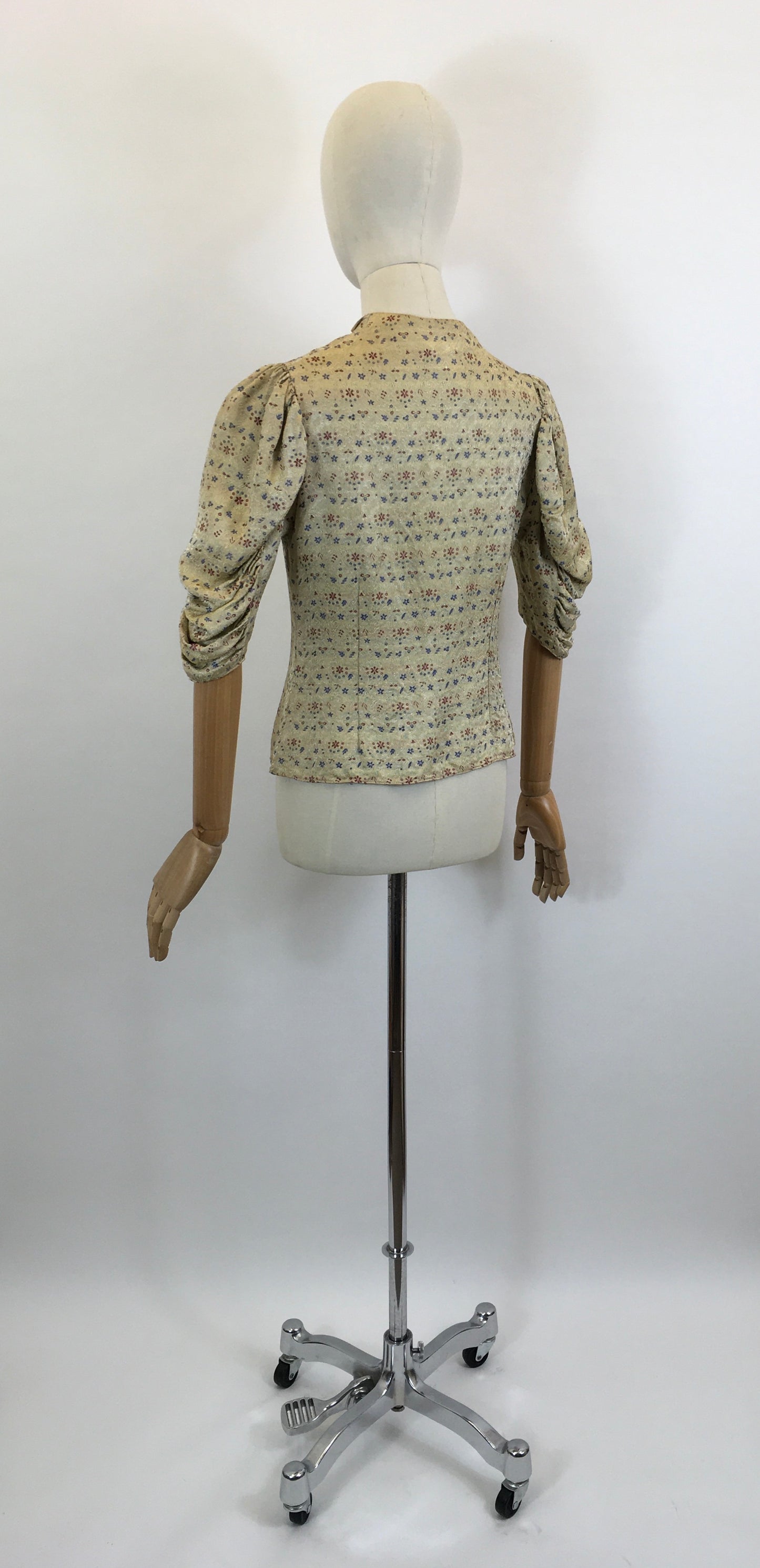 Original 1930’s Fabulous Blouse - Burgundy / Airforce Blue flowers on a bed of Gold.