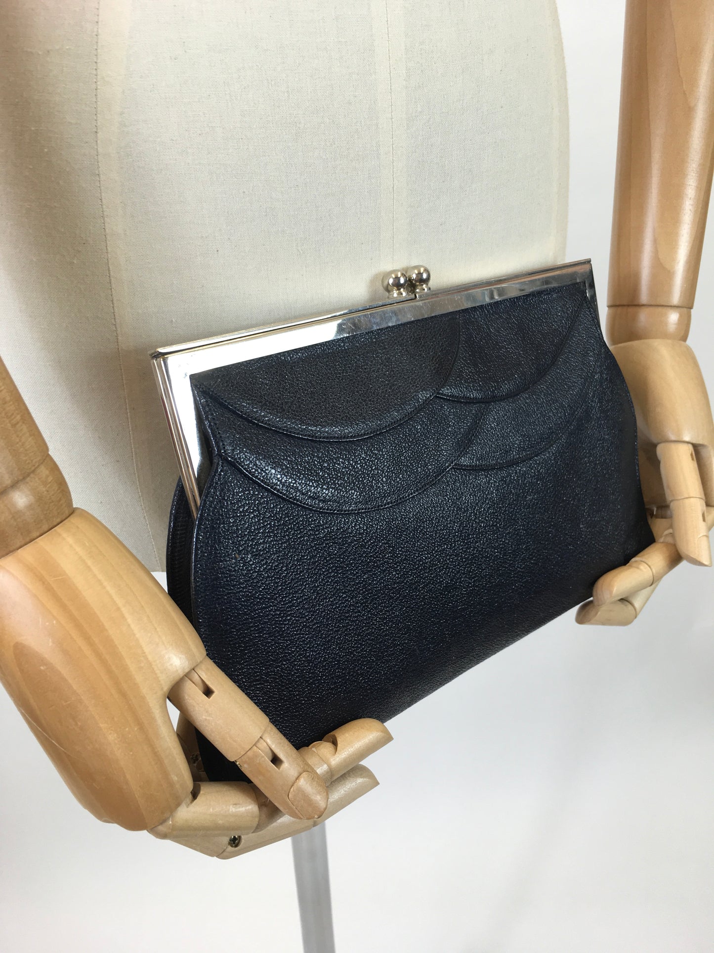 Original 30s Art Deco Clutch - Navy on a silver tone frame