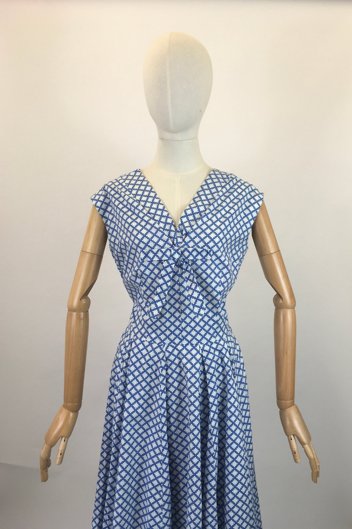 Original 1950s Fabulous Cotton Day dress- in Powder Blue and White