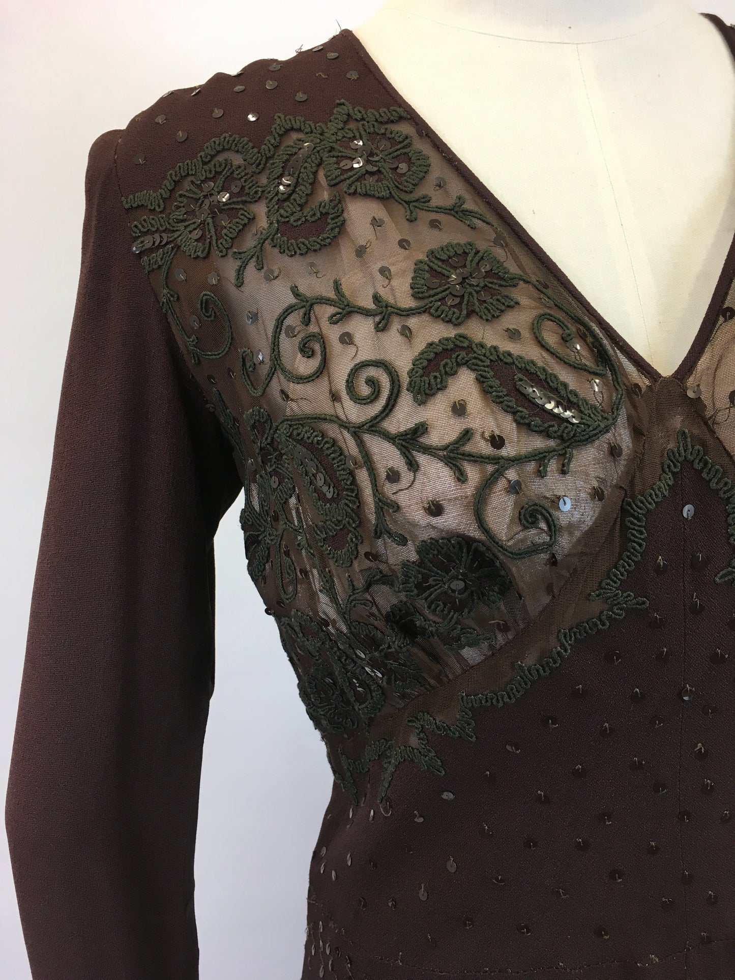 Original 1940’s Amazing illusion Evening dress - in Dark Brown