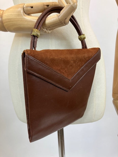 Original 1940’s Gorgeous Shaped contrast Leather/suede handbag - Brown