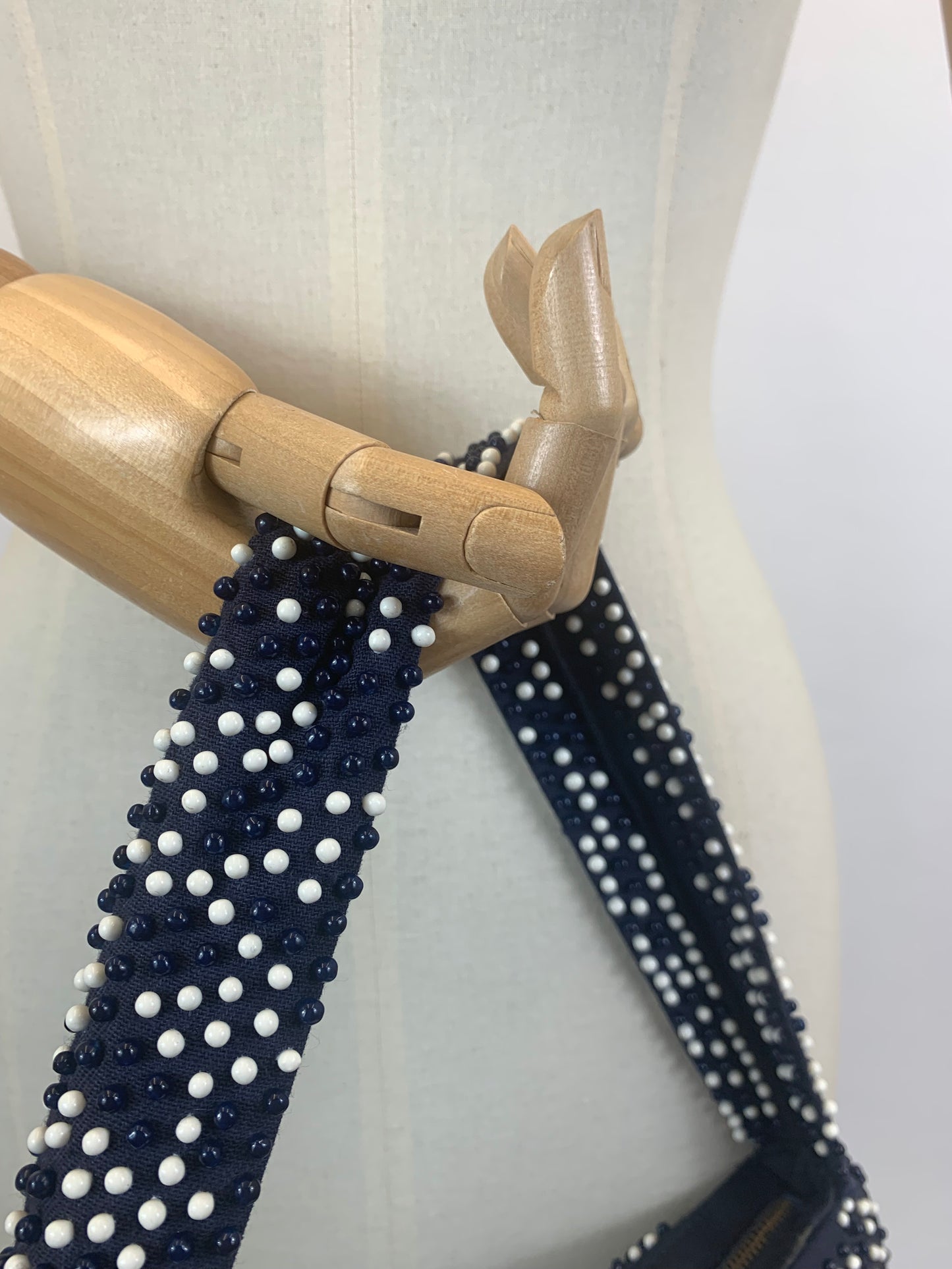 Original 50’s Gorgeous beaded handbag - Royal Navy and White