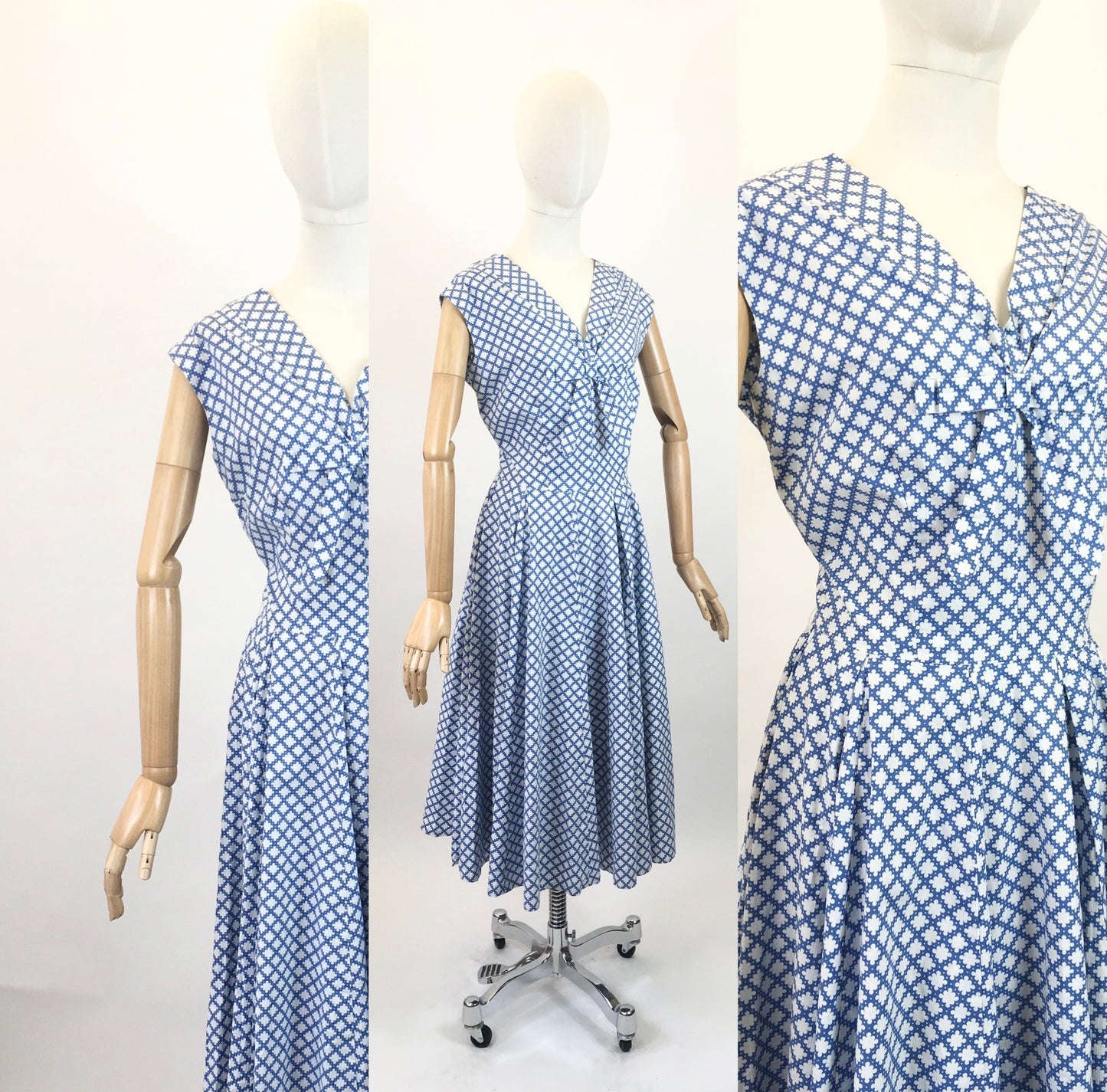 Original 1950s Fabulous Cotton Day dress- in Powder Blue and White