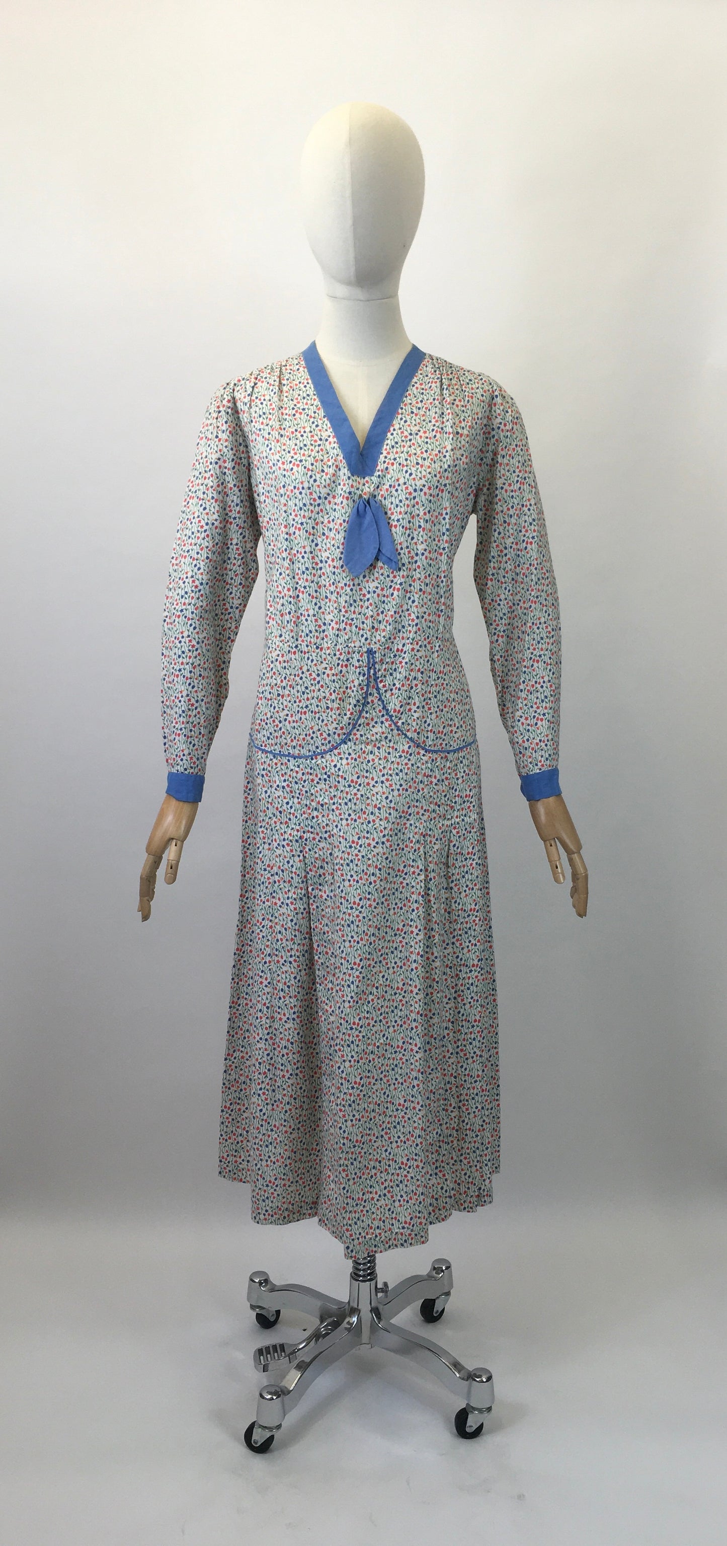 Original 1930’s Darling Floral Day Dress - In a Meadow Print with Greens, Blues, Yellows & Orange.