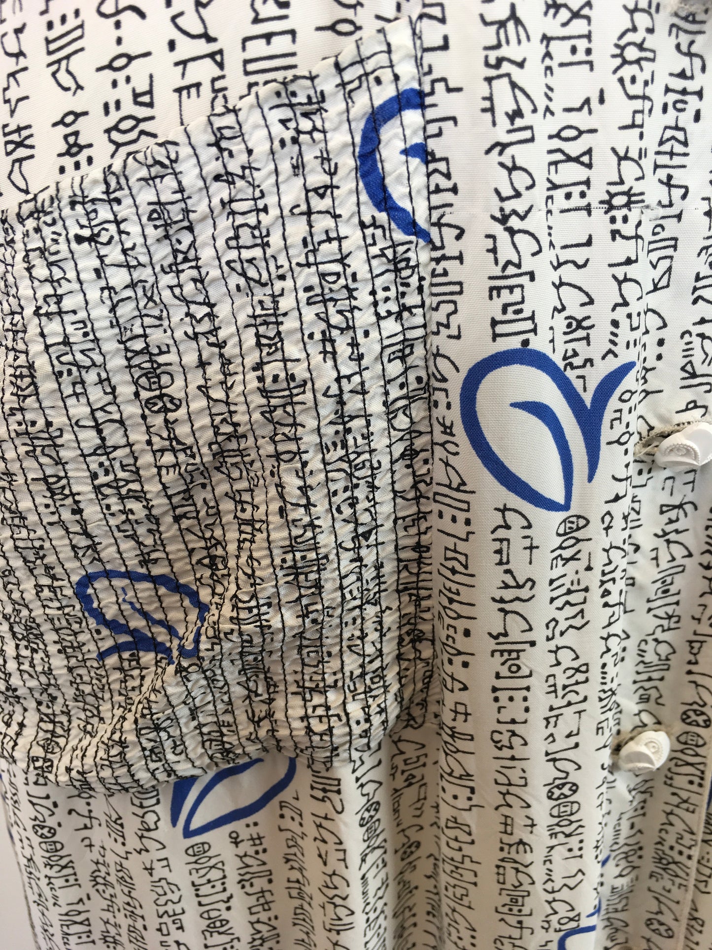 Original 1940's Stunning Novelty Silk print dress - With Aztec symbols in  Black and Vibrant Blue