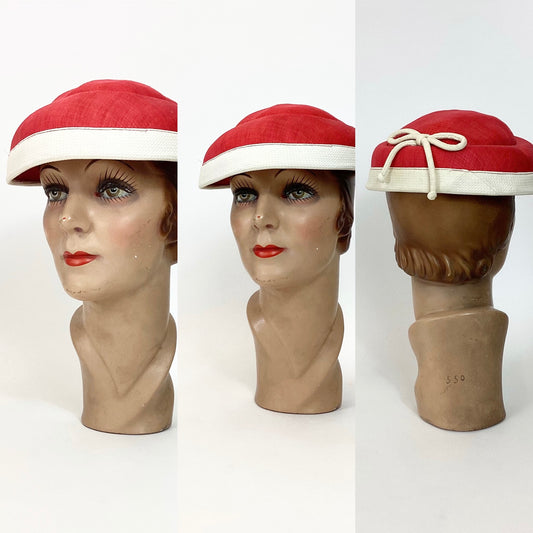 Original 50’s Fabulous Hat - Lipstick Red and Ivory contrast.
