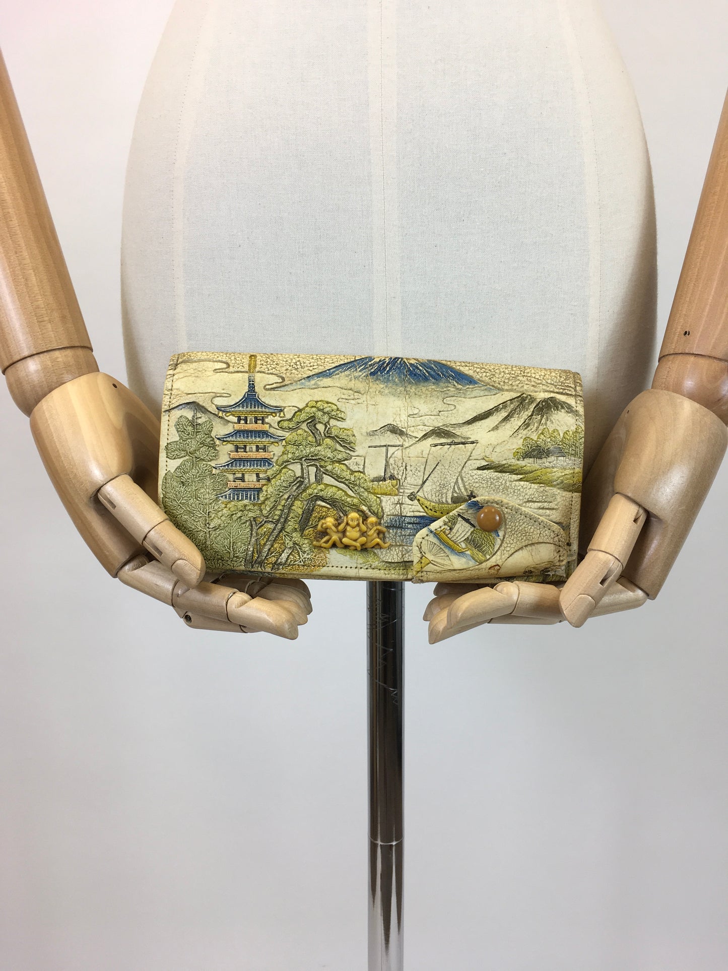 Original 1920’s / 1930’s Exquisite Tourist Clutch Handbag - With Celluloid Monkey Adornment