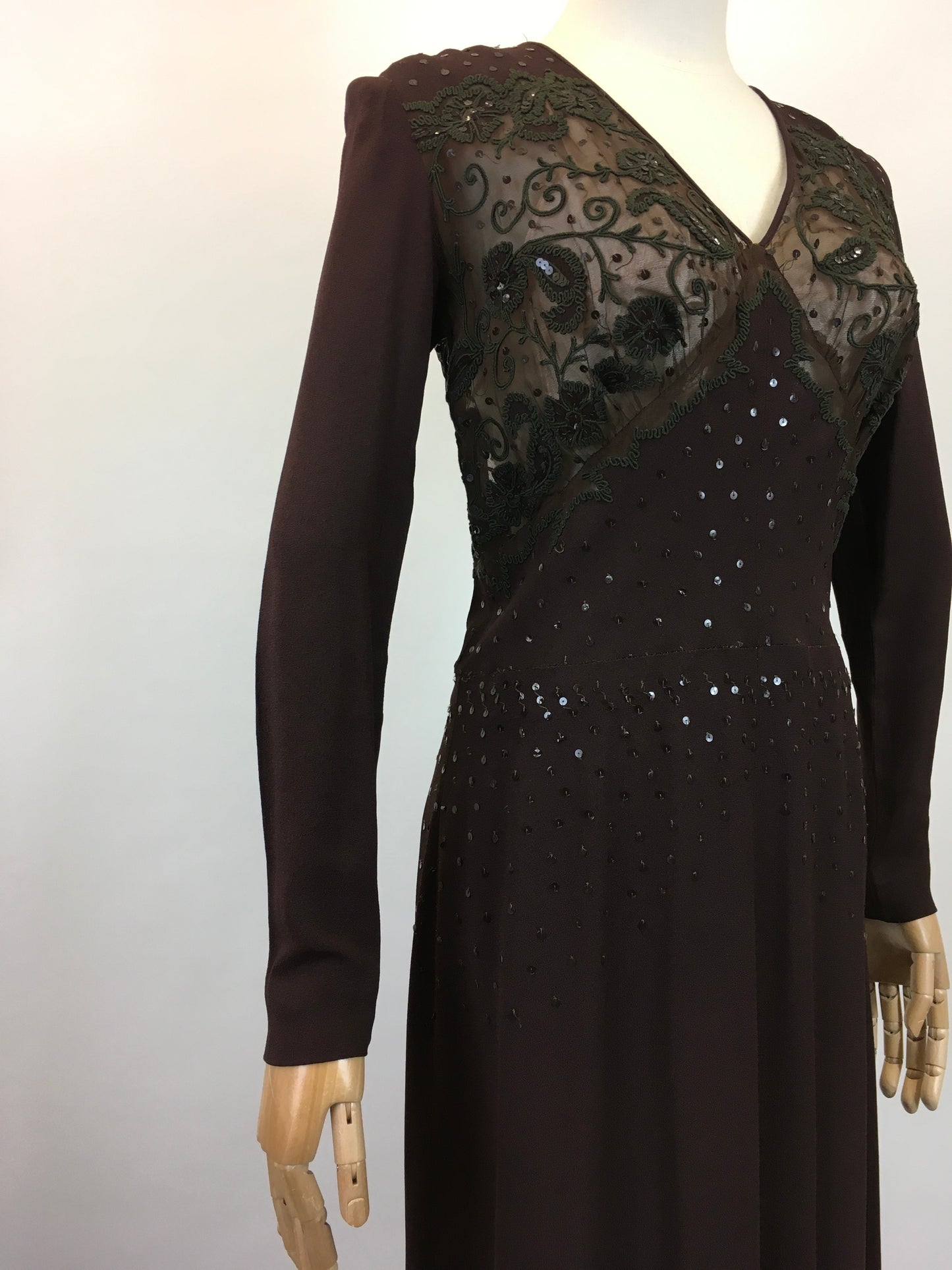 Original 1940’s Amazing illusion Evening dress - in Dark Brown