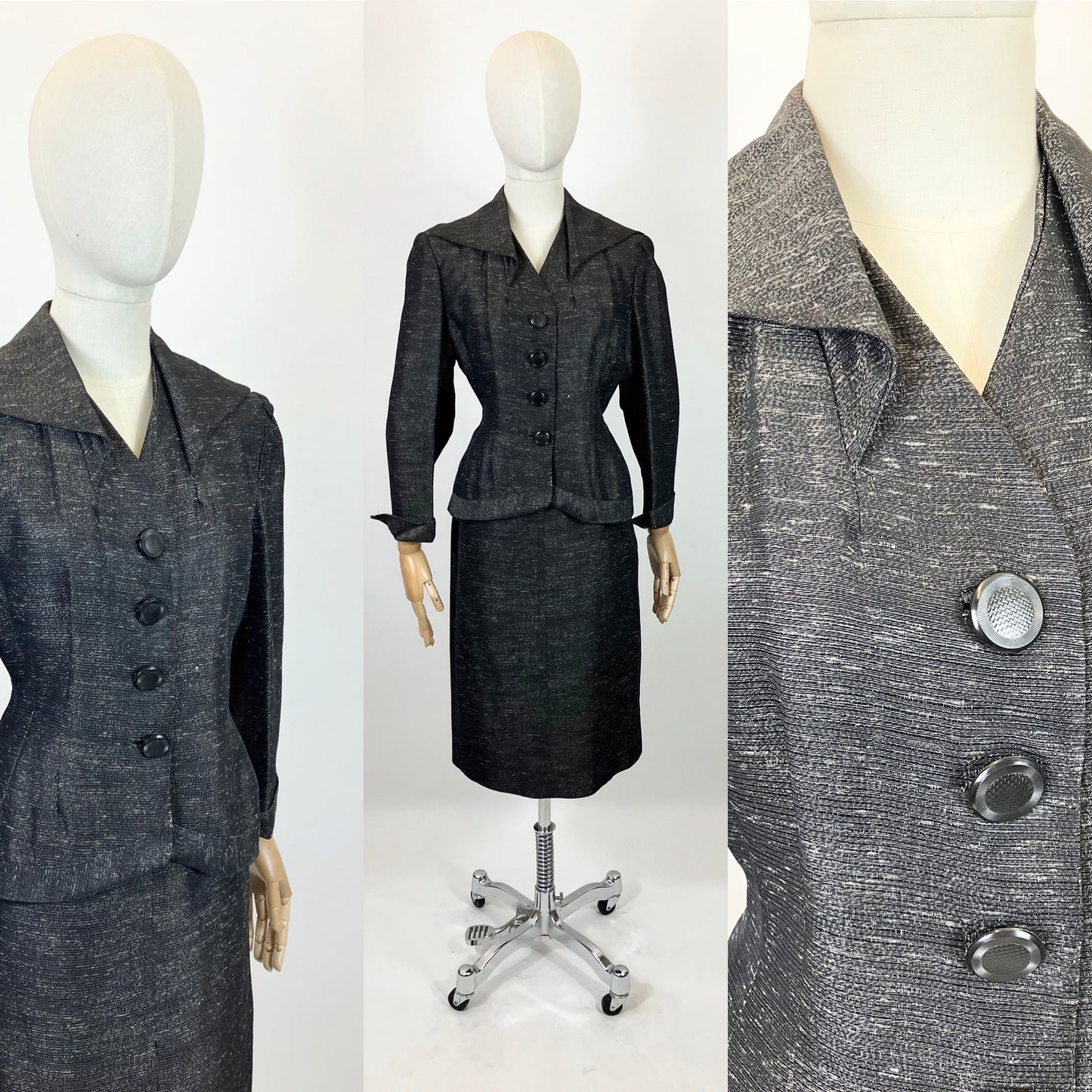 Original Late 40’s  Beautiful Fleck suit - in Charcoal