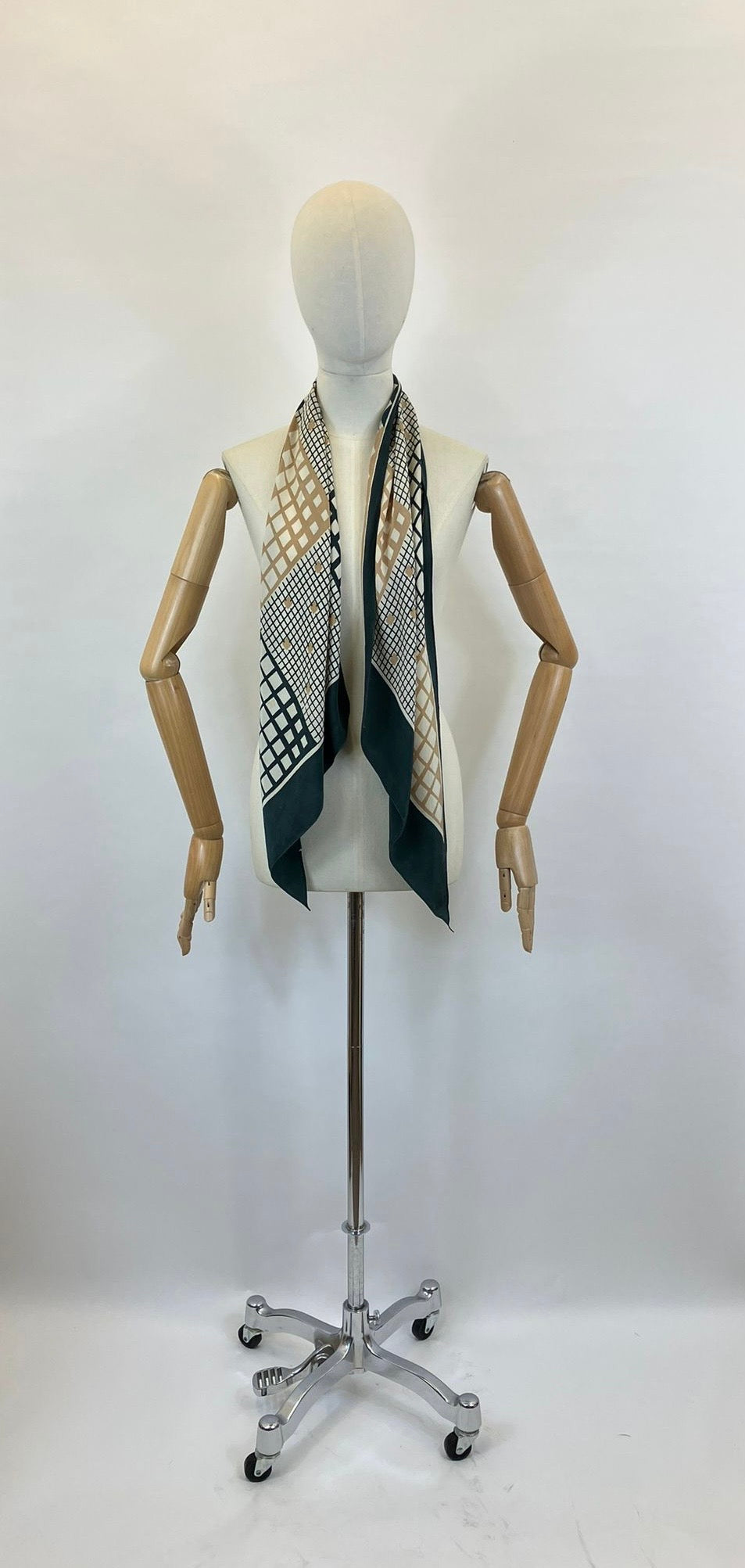 Original 1920’s/30’s Silk Dagger Point Scarf - Green, Brown and Taupe