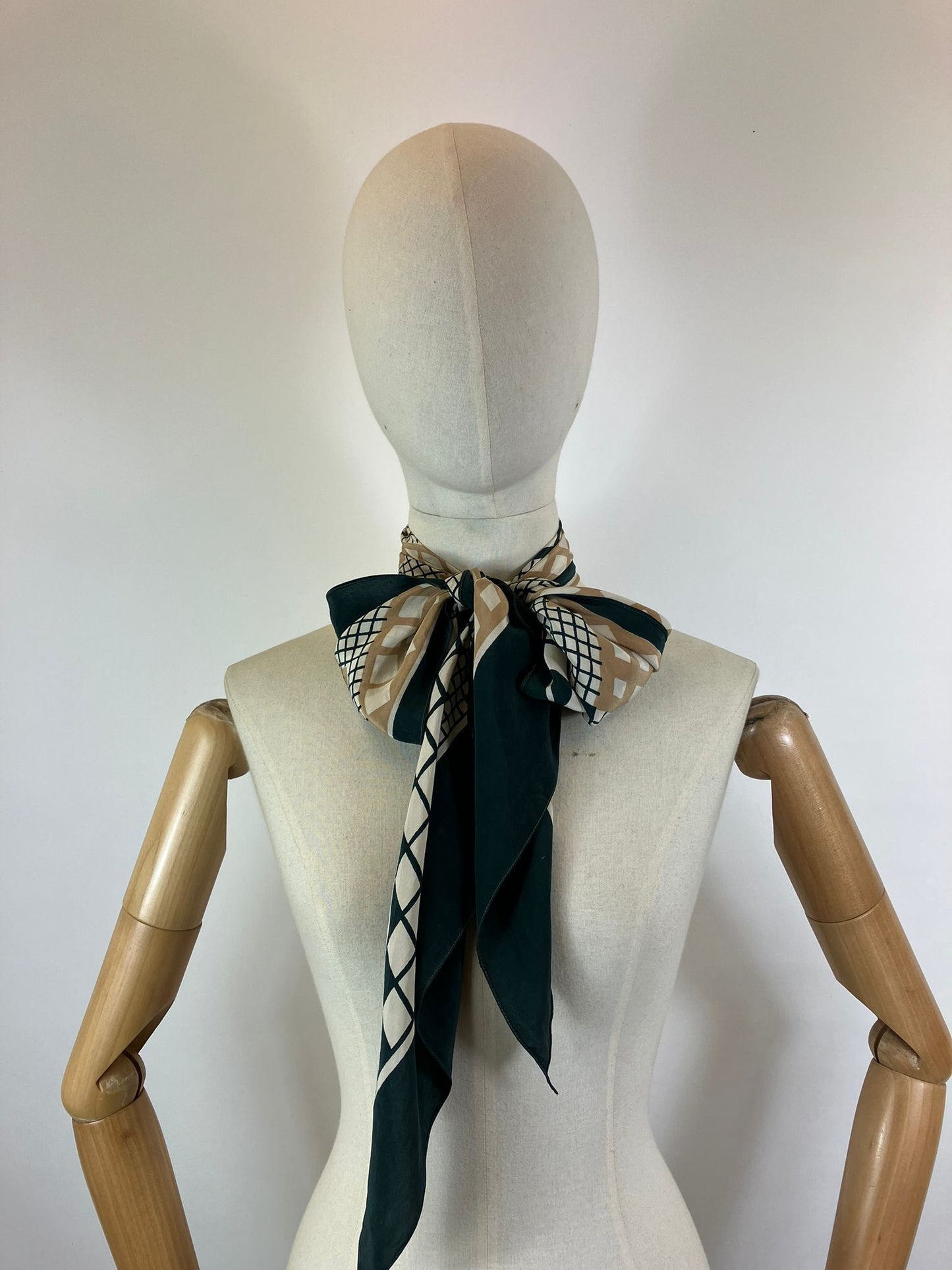 Original 1920’s/30’s Silk Dagger Point Scarf - Green, Brown and Taupe