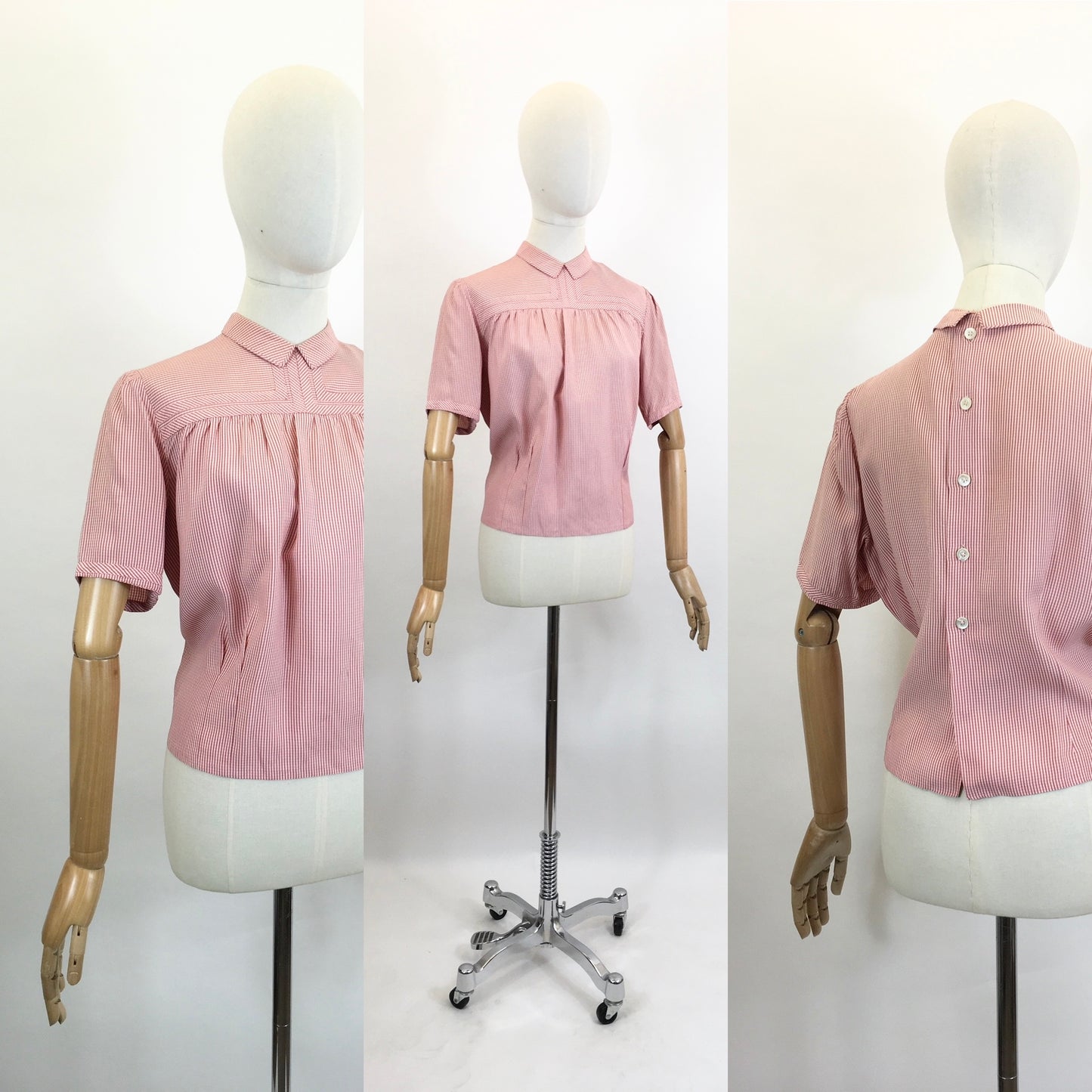Original 1940’s Gorgeous Subtle Plaid Blouse - of Red, Pink and White