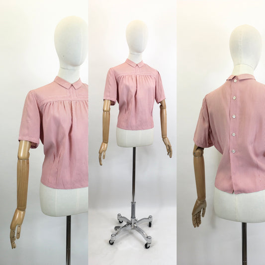 Original 1940’s Gorgeous Subtle Plaid Blouse - of Red, Pink and White