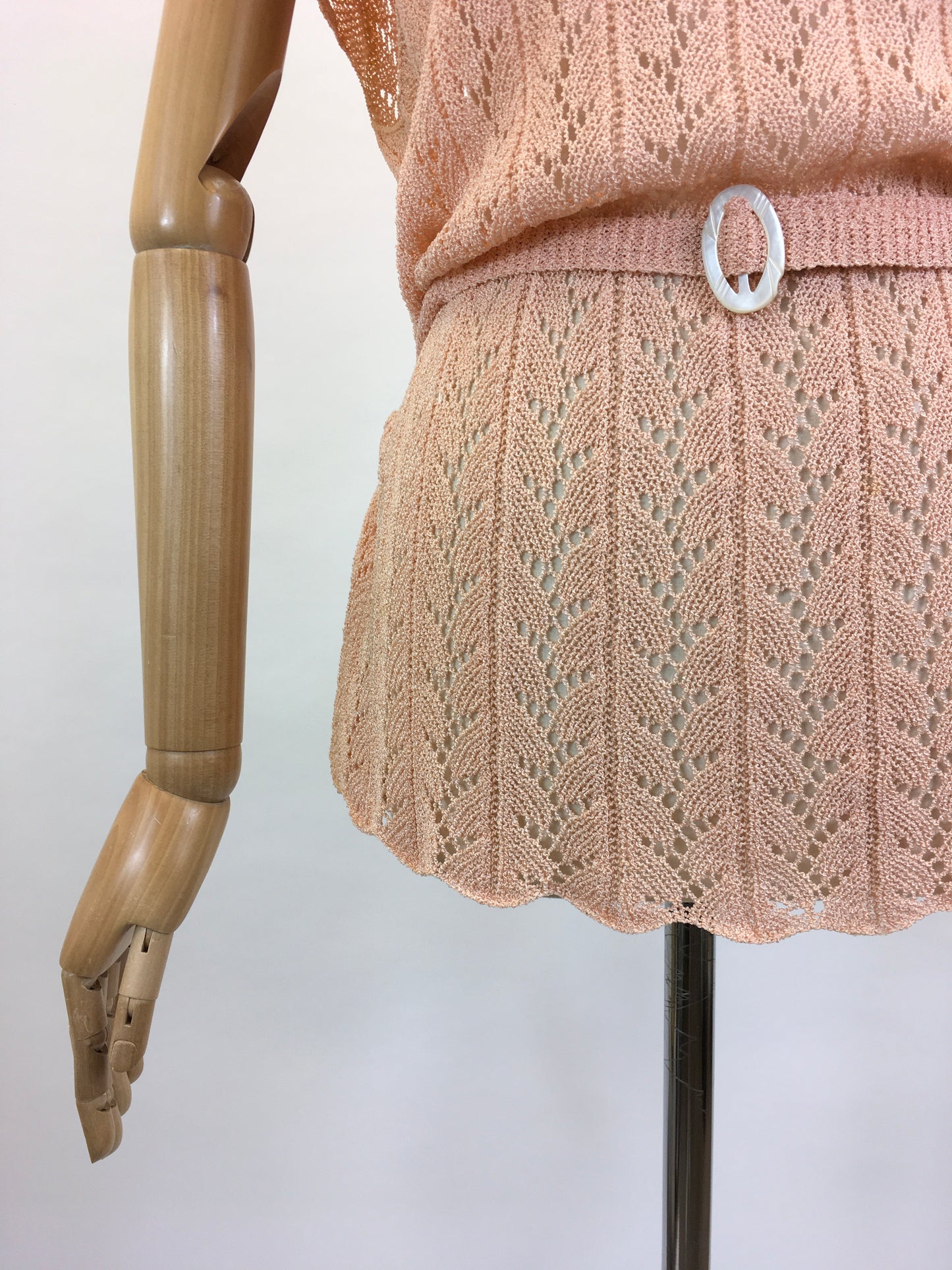 Original 1930's Fabulous Crochet Tunic - in pale peach