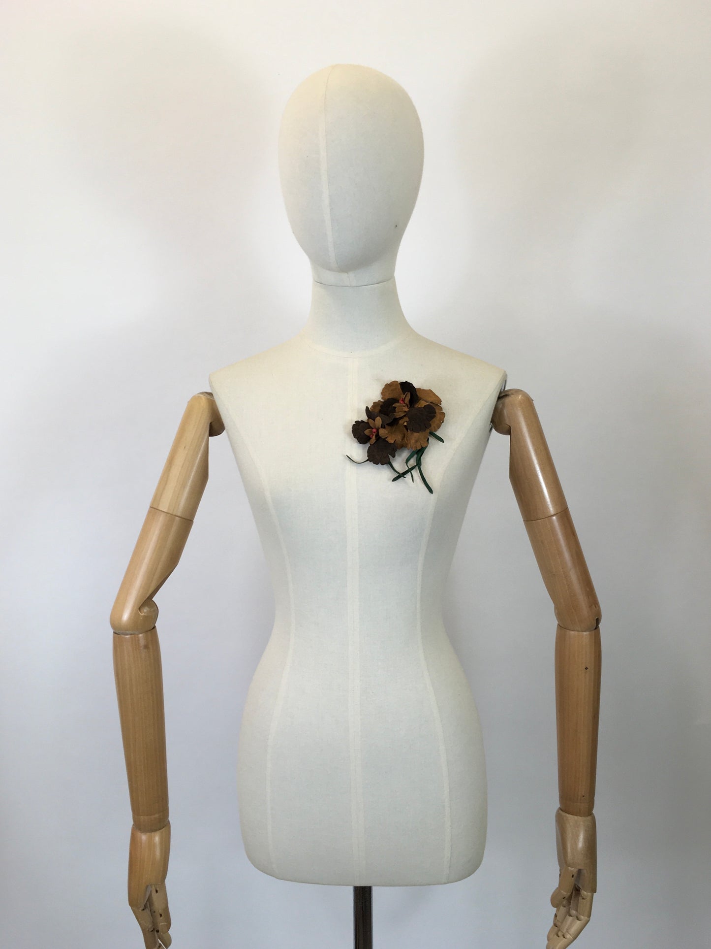 Original Made Do & Mend Leather/suede Corsage - in 2 tone browns with red berries
