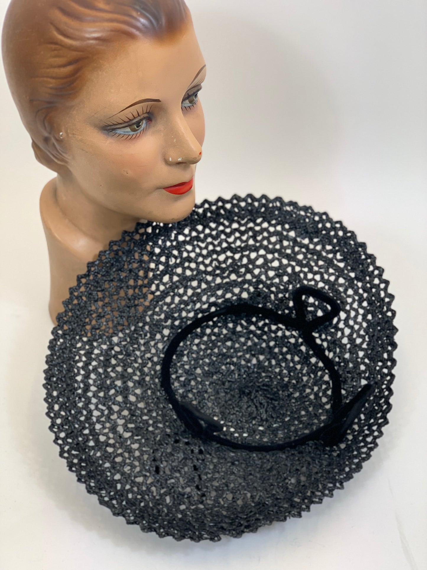 Original 1950’s Beautiful Platter Hat - in Black weave