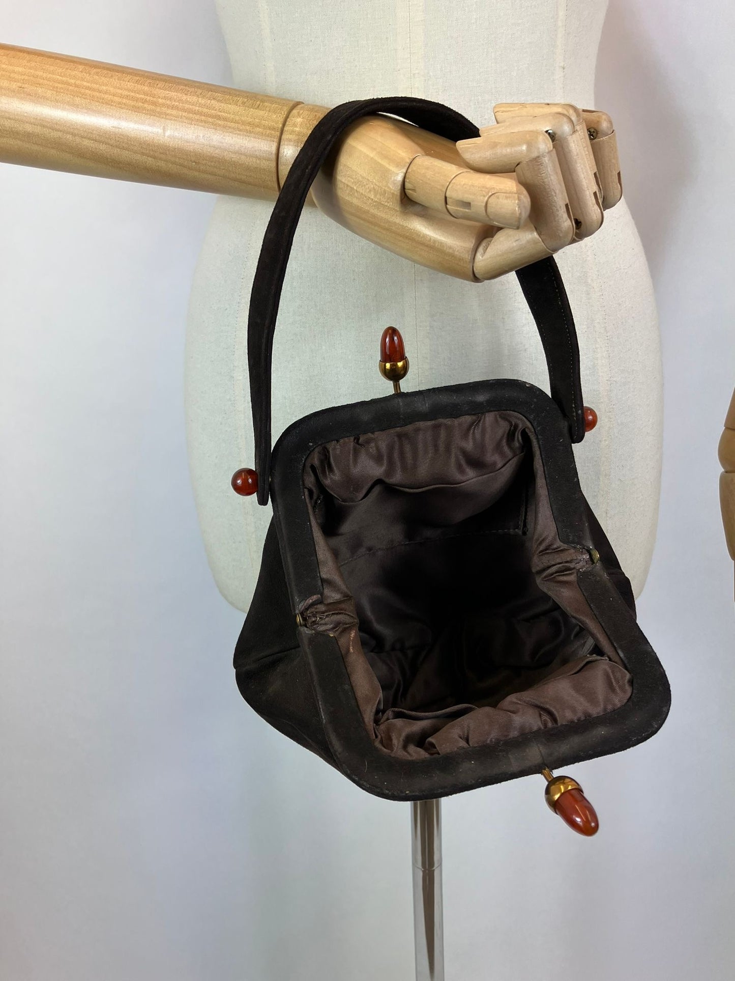 Original 1940’s Single handle Suede Handbag - Rich Dark Brown