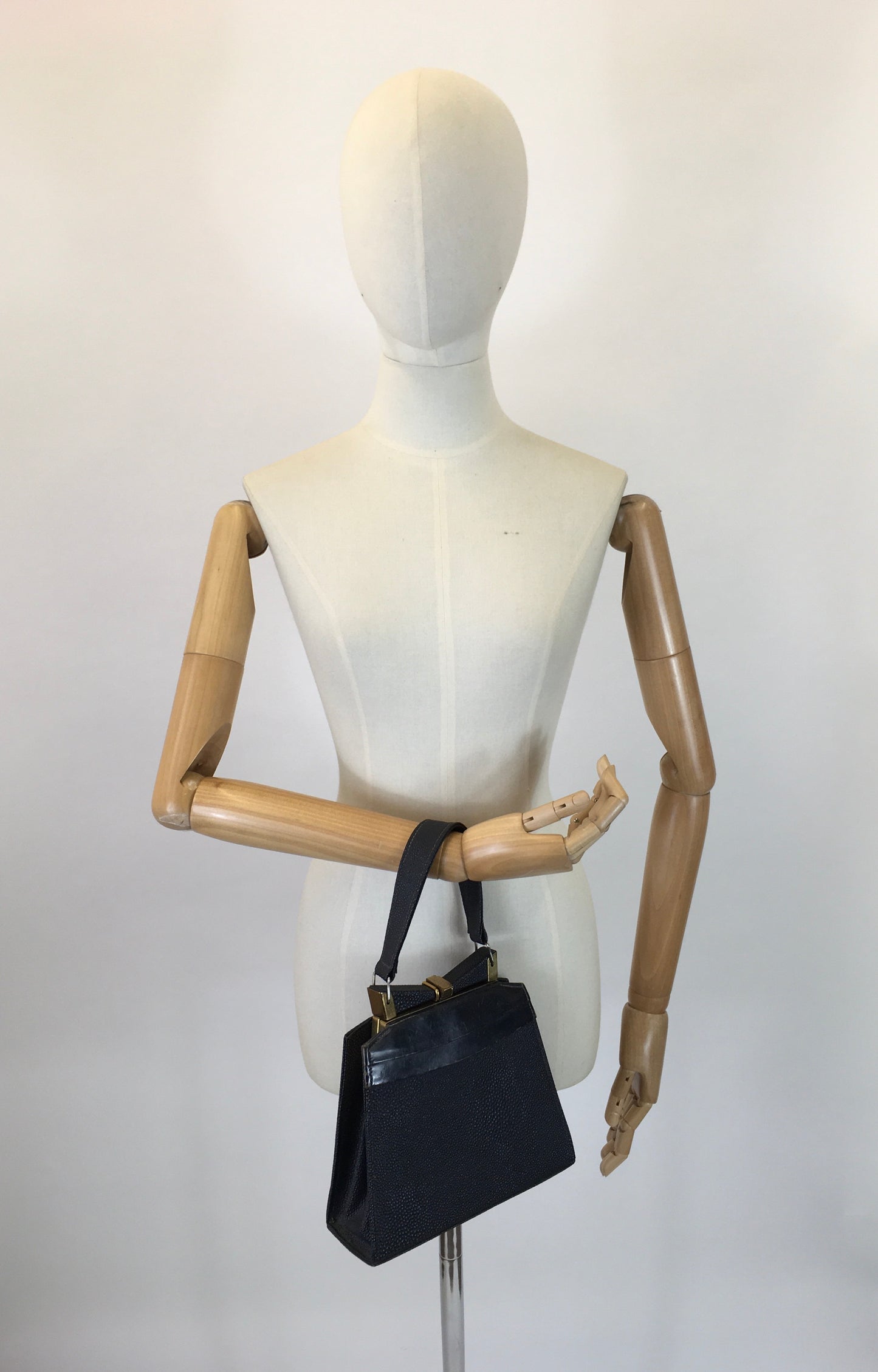 Original 1930s Art Deco Handbag - Navy on a gold tone frame