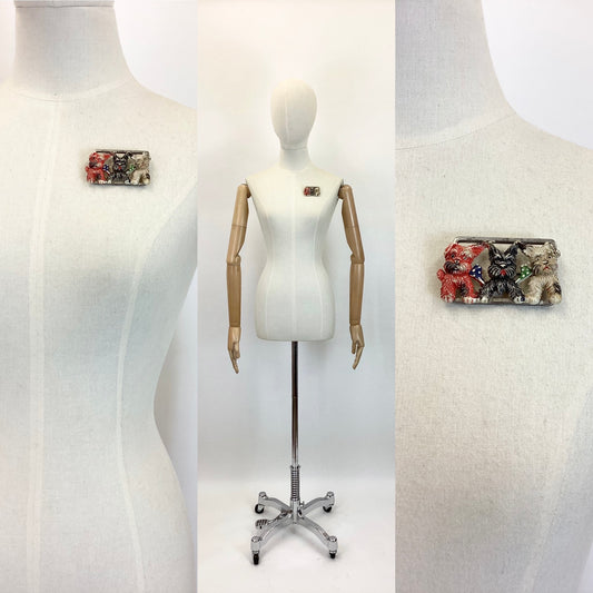 Original Late 30’s/ early 40’s  Brooch - trio of dogs - Red, Black & Cream