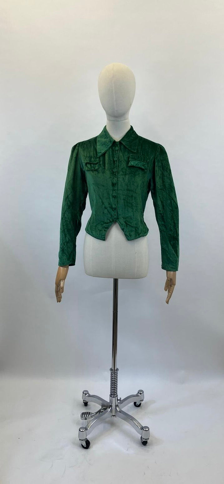 Original 1920's/30's Fabulous Silk Velvet Blouse - in Rich Green