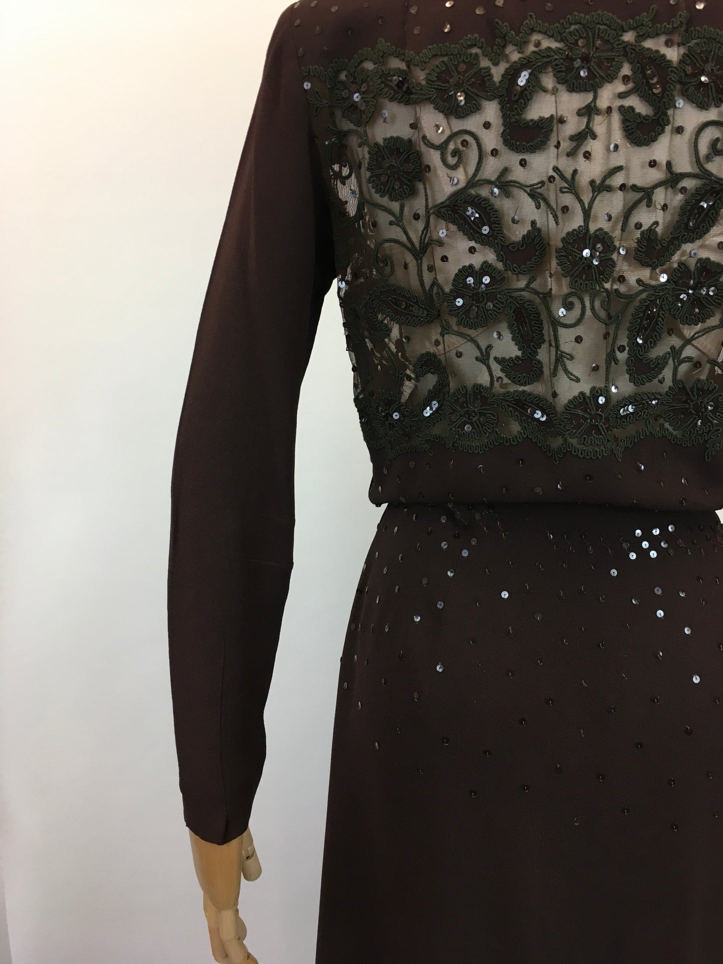 Original 1940’s Amazing illusion Evening dress - in Dark Brown