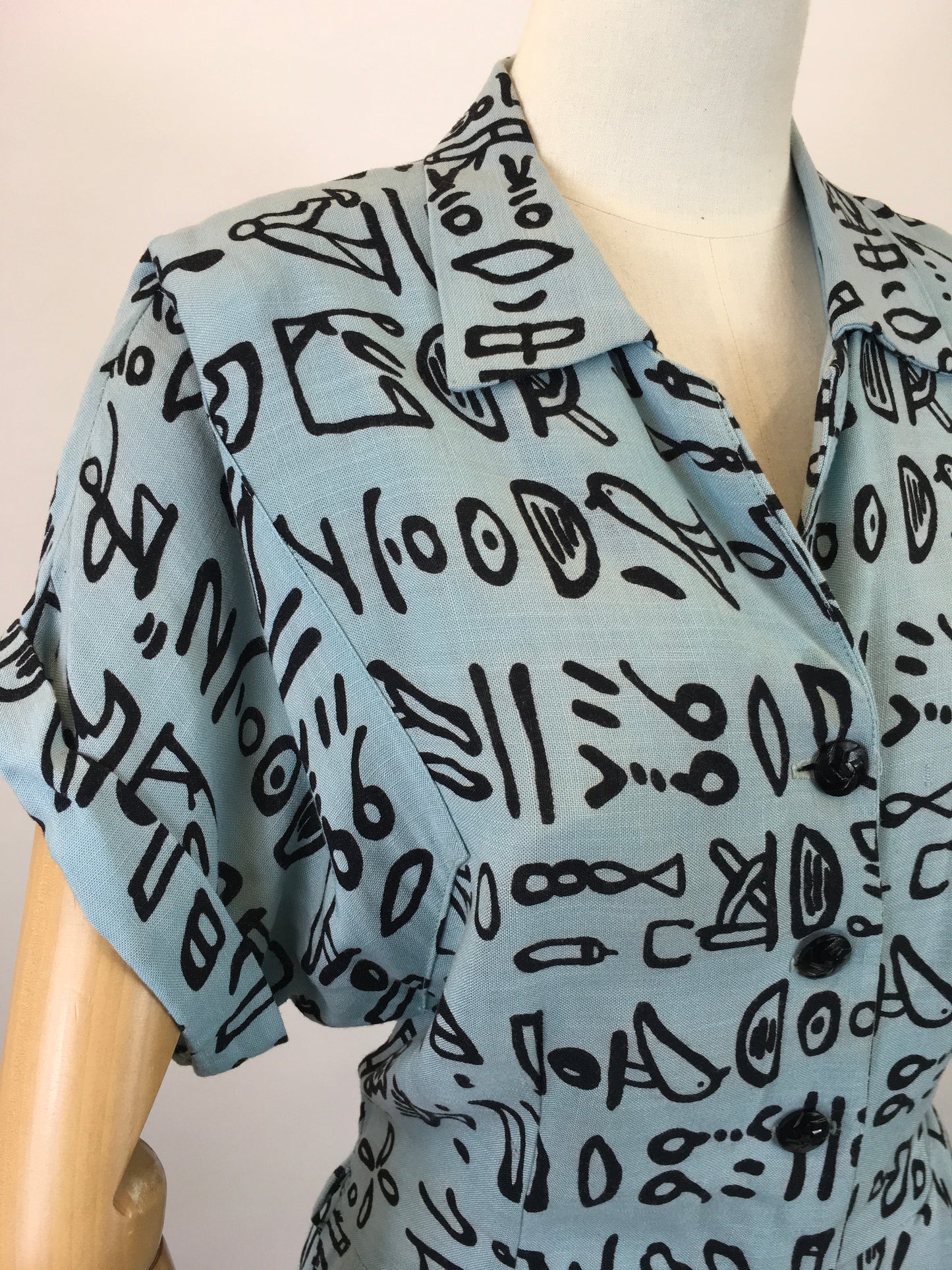 RESERVED DO NOT BUY Original 1940's Amazing Linen Novelty print - in a Gorgeous Aqua blue background