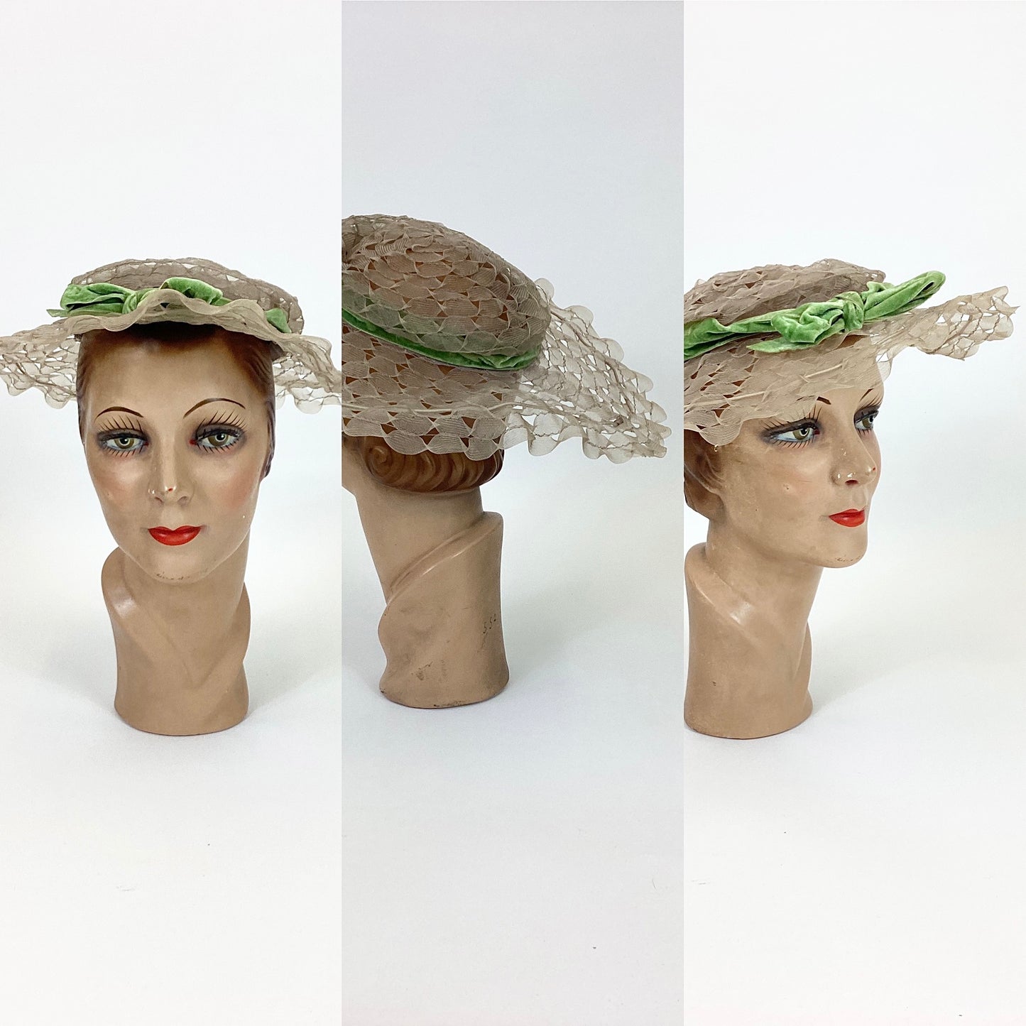 Original 1910's Amazing Edwardian Hat - in palest of pale green