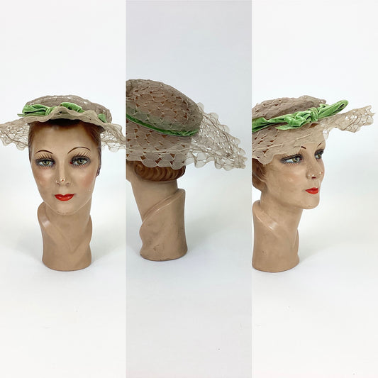 Original 1910's Amazing Edwardian Hat - in palest of pale green