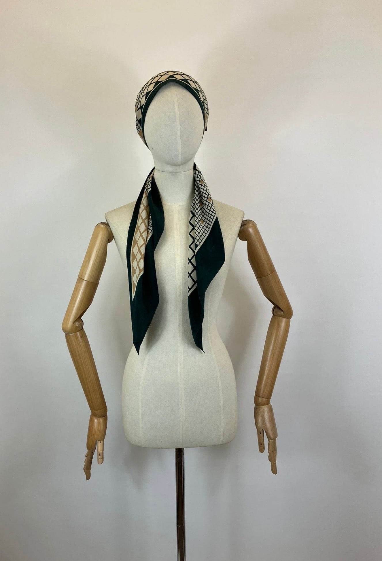 Original 1920’s/30’s Silk Dagger Point Scarf - Green, Brown and Taupe