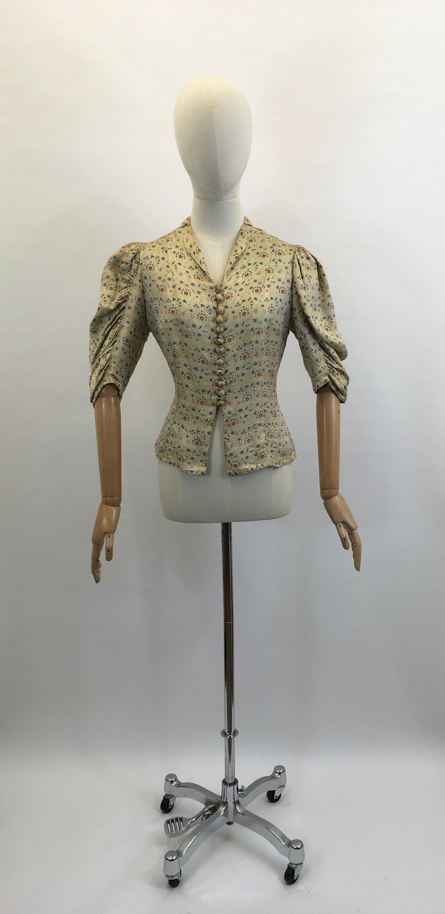 Original 1930’s Fabulous Blouse - Burgundy / Airforce Blue flowers on a bed of Gold.