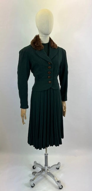 Original spectacular 2pc Dress & Jacket set - in Forest green
