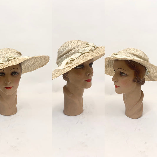 Original Beautiful Edwardian Walking Hat - Cream