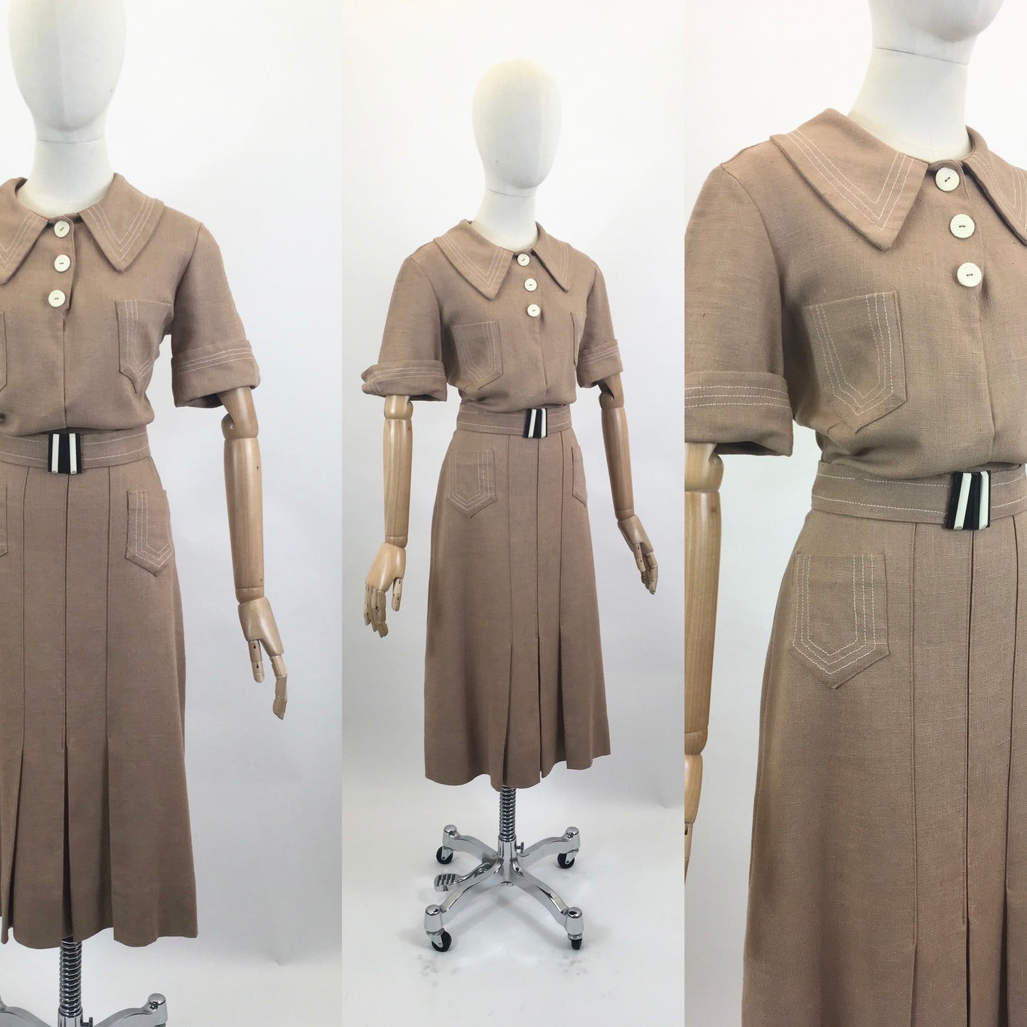 Original CC41  1940's Fabulous Moygashel Linen Dress - Soft Caramel