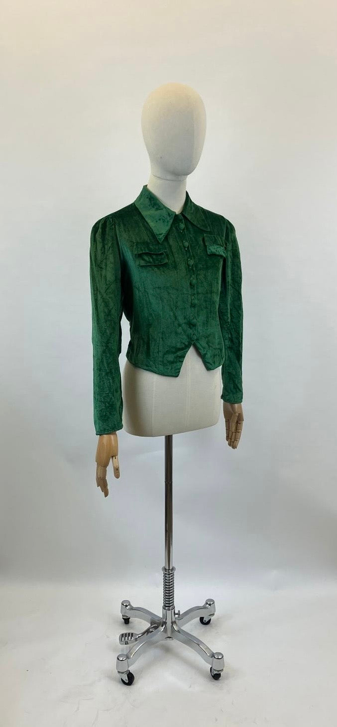 Original 1920's/30's Fabulous Silk Velvet Blouse - in Rich Green