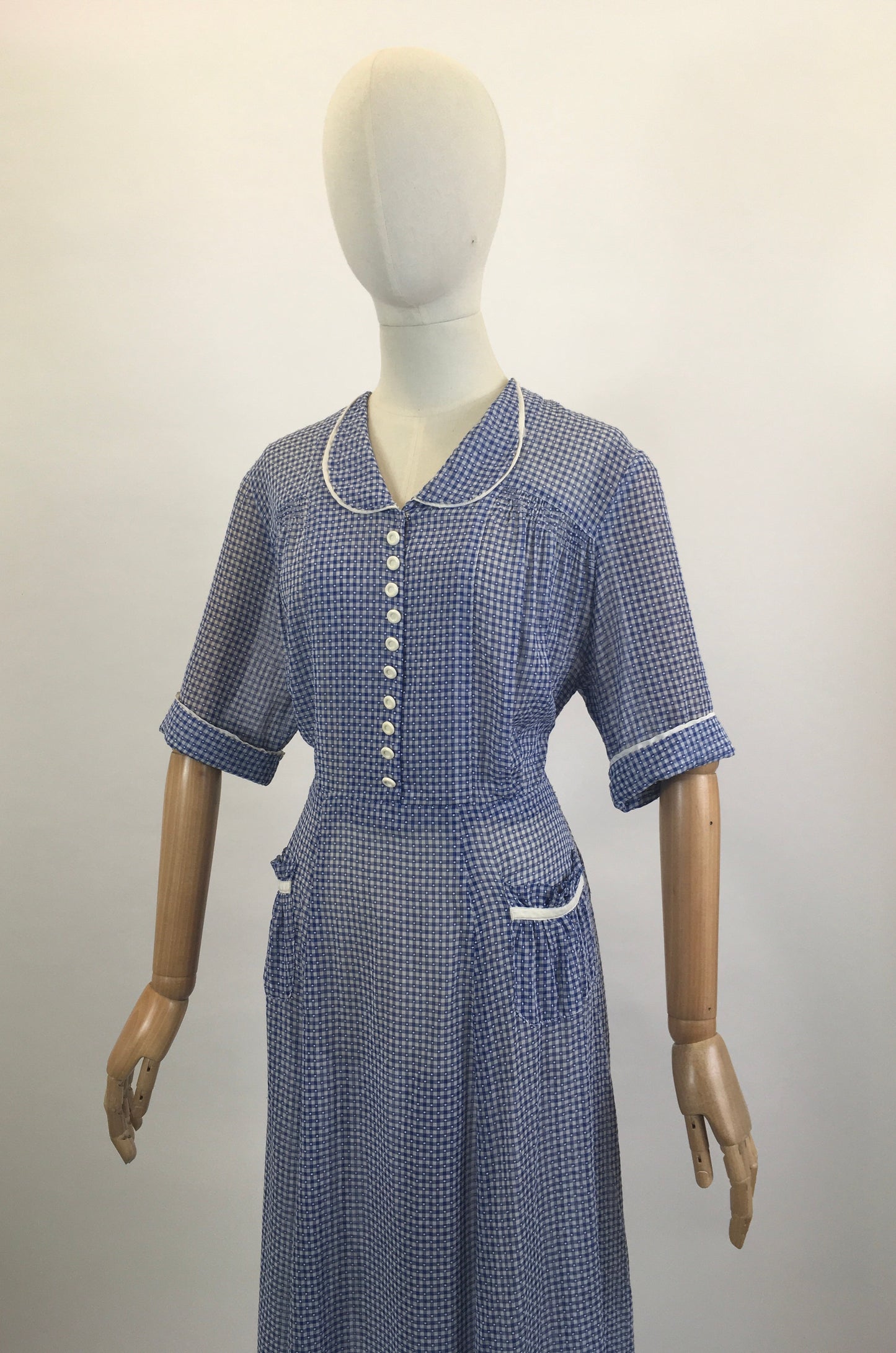 Original Late 30’s / Early 40’s Gorgeous Day dress - in Royal Blue / White gingham