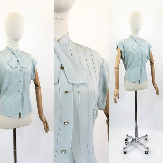 Original 1940’s Elegant Rayon Crepe Blouse - Duck Egg colour