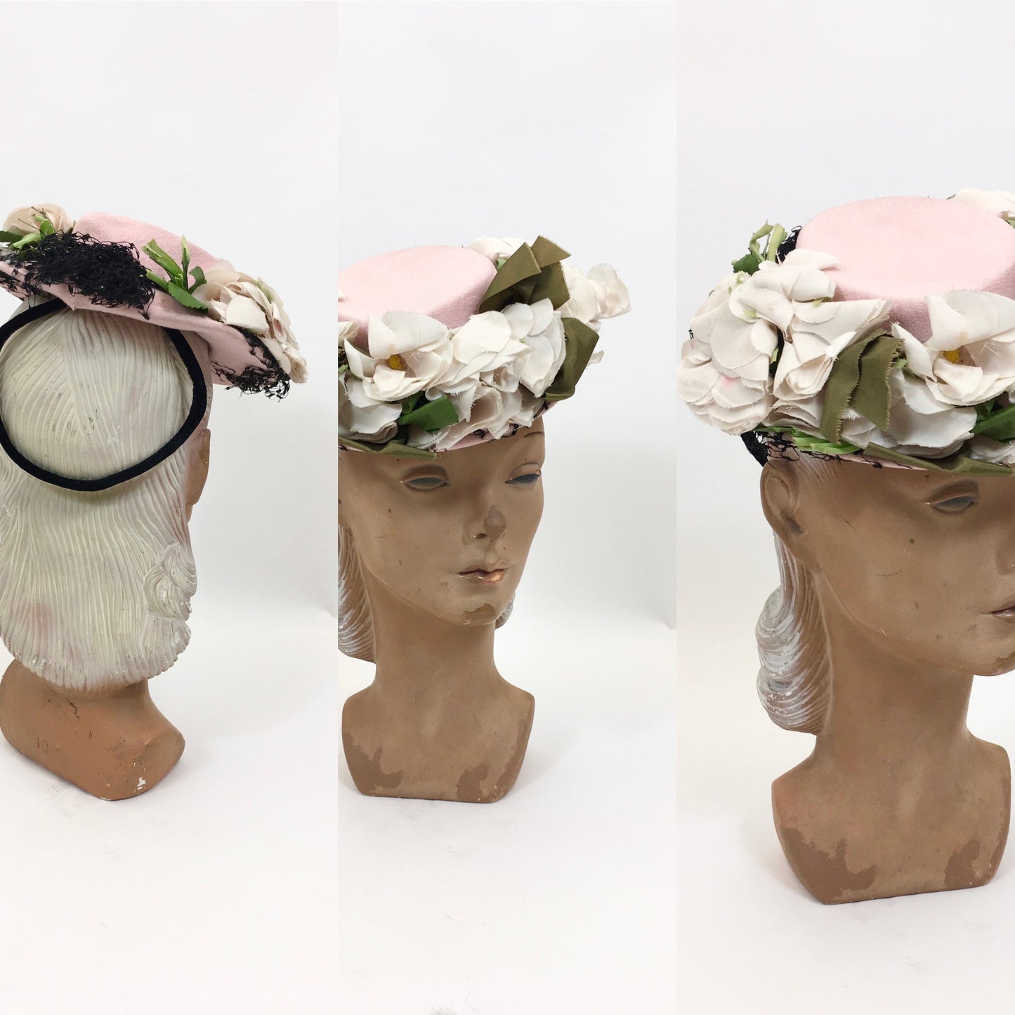 RESERVED FOR KAT -please do not buy Original 1940's Fabulous Topper Hat - Pale Pink with Flowers and Veil