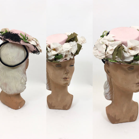 RESERVED FOR KAT -please do not buy Original 1940's Fabulous Topper Hat - Pale Pink with Flowers and Veil