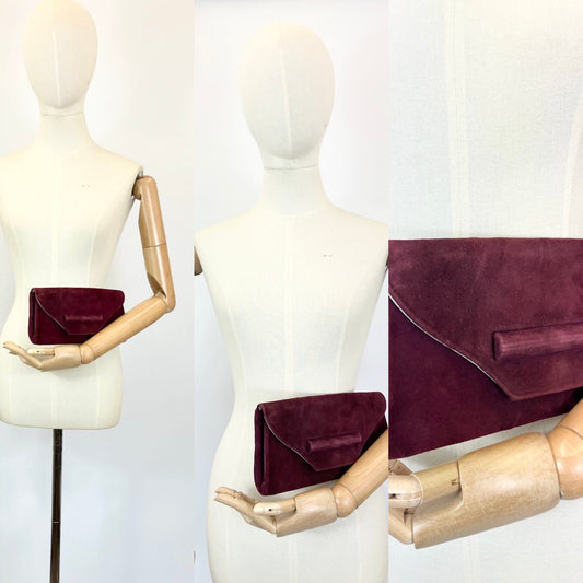 Original 1940’s Suede Clutch - Deep Wine colourway